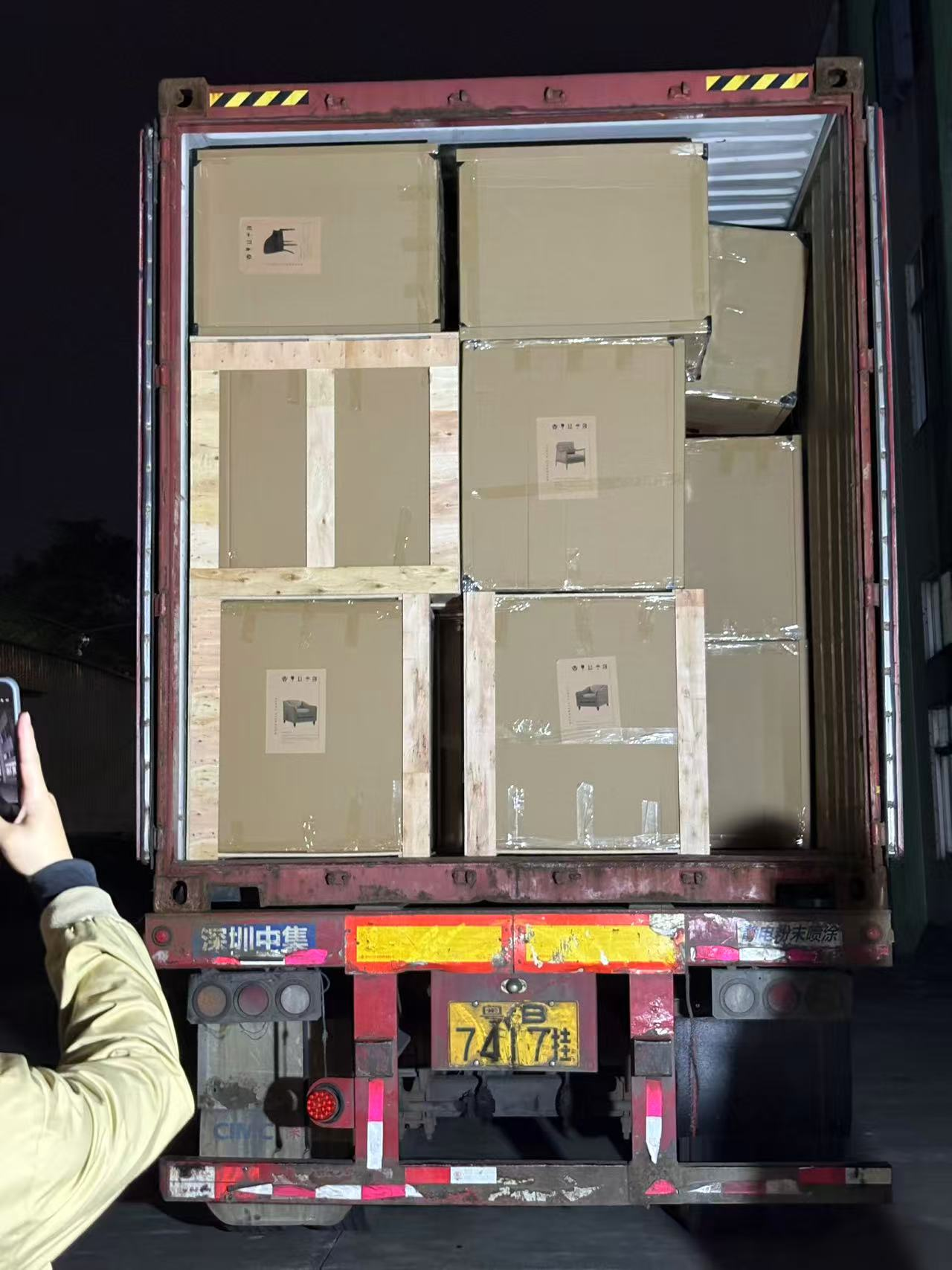 Furniture secured inside the 40HQ container during loading supervision